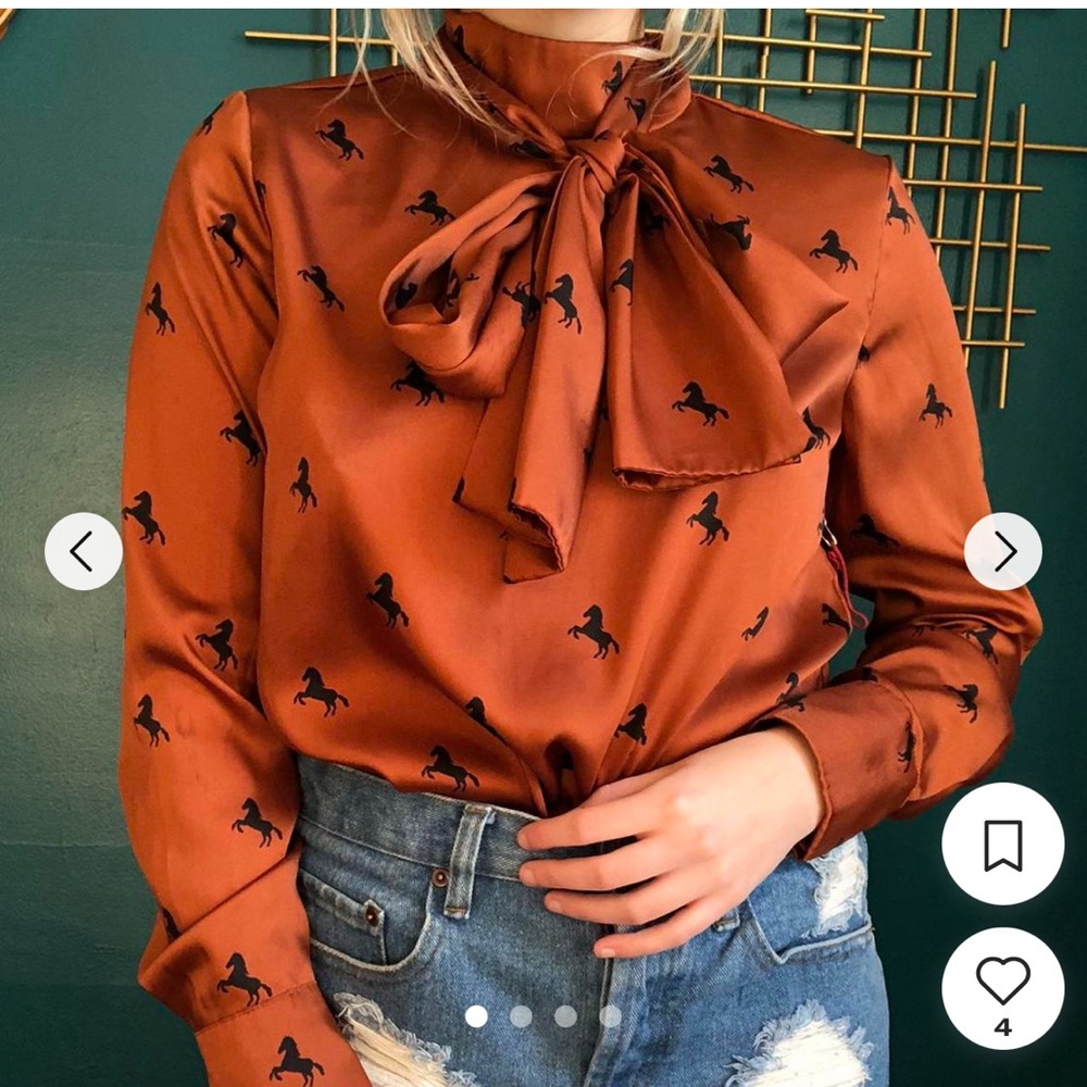Forever 21 Brown Horse Print Blouse Sz: XS